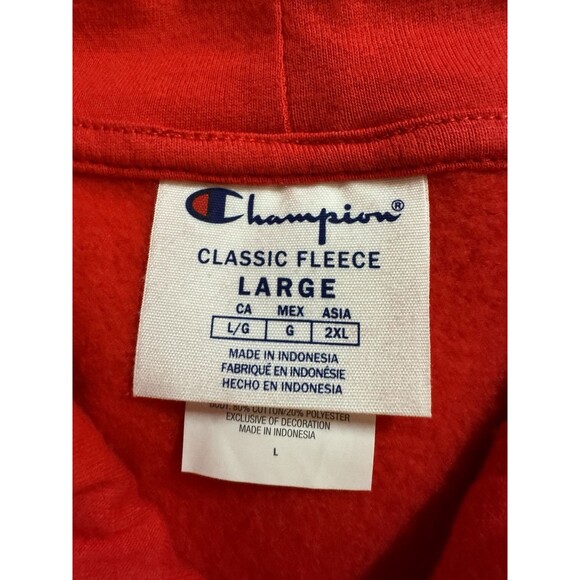 Champion Hoodie Men Large Red  C Logo Sweatshirt  Pullover Classic Excellent L - Picture 5 of 7